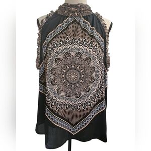 1. State Black and Blush Printed High-Neck Sleeveless Blouse